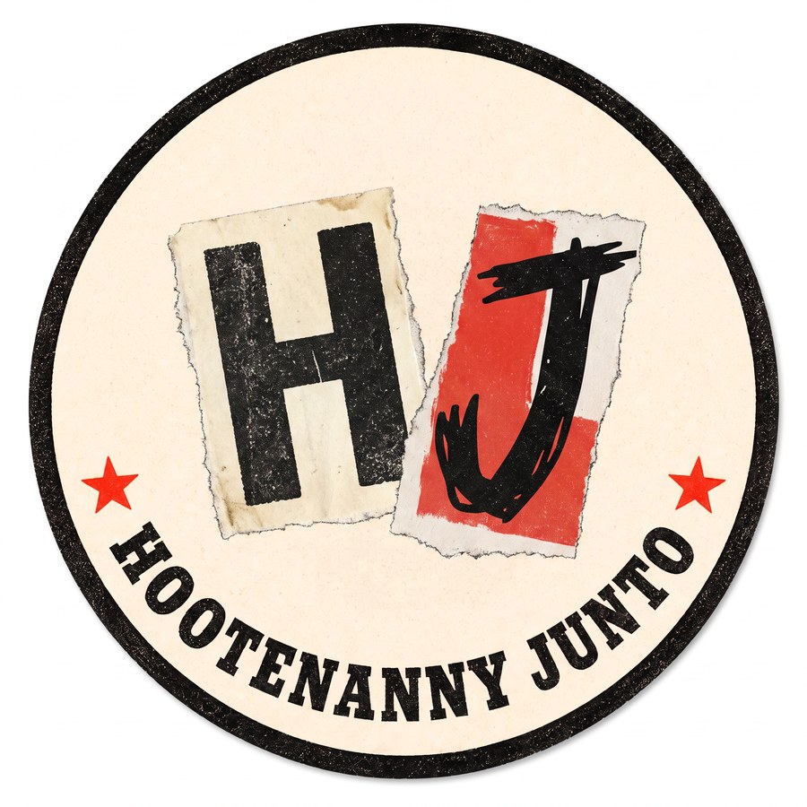 Ransom HJ — one-inch Hootenanny Junto sticker design