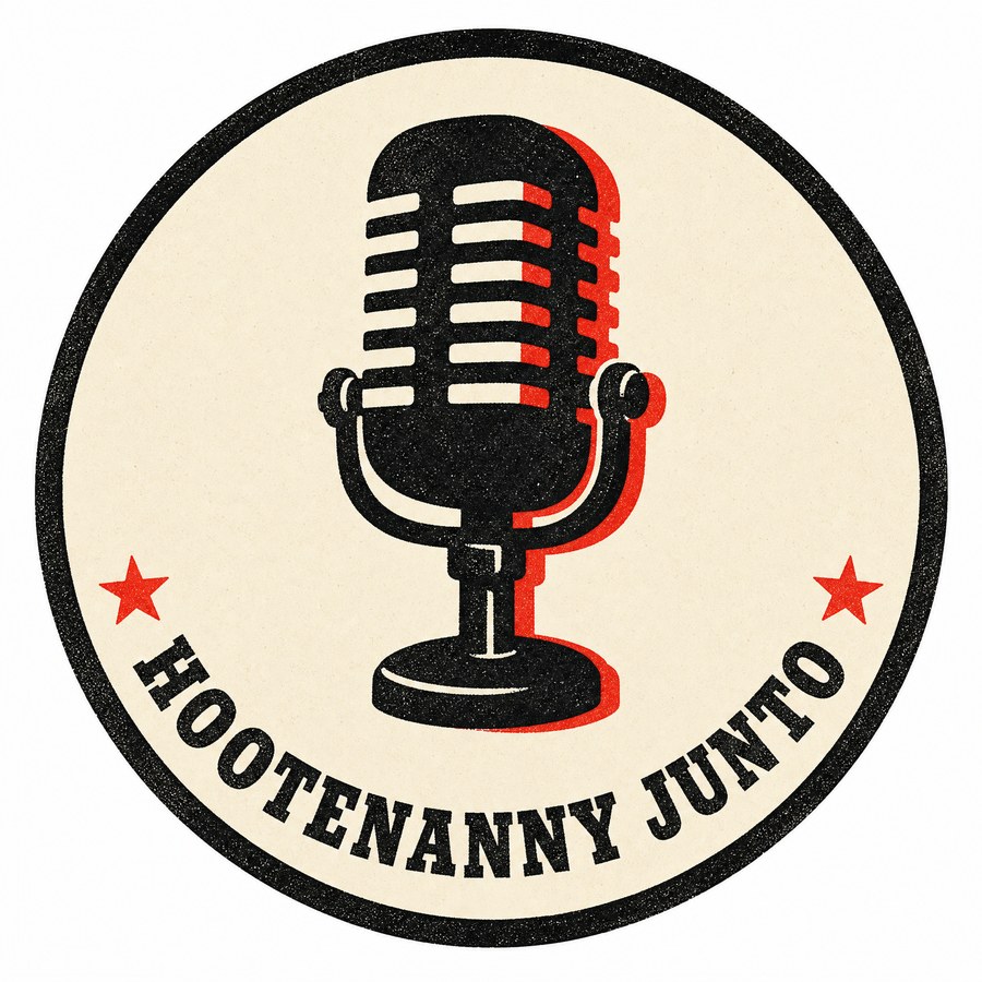 Ribbon Mic — one-inch Hootenanny Junto sticker design