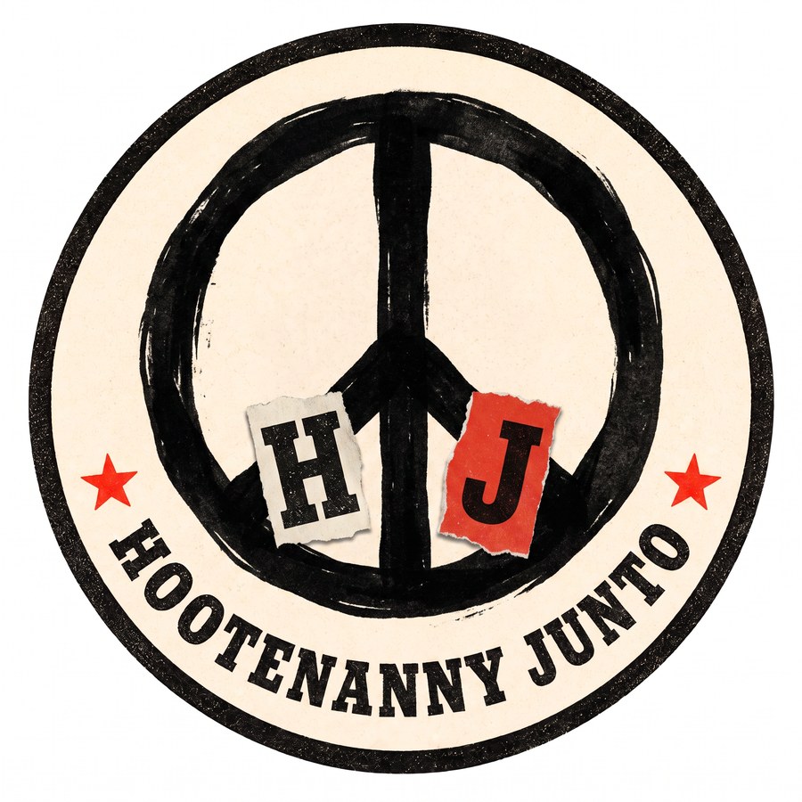 Peace + HJ — one-inch Hootenanny Junto sticker design